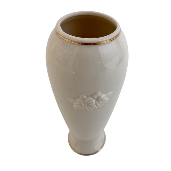 Lenox Rose Blossom Bud Vase Cream China 24kt Gold Trimmed Embossed Floral 8 in - Picture 6 of 10